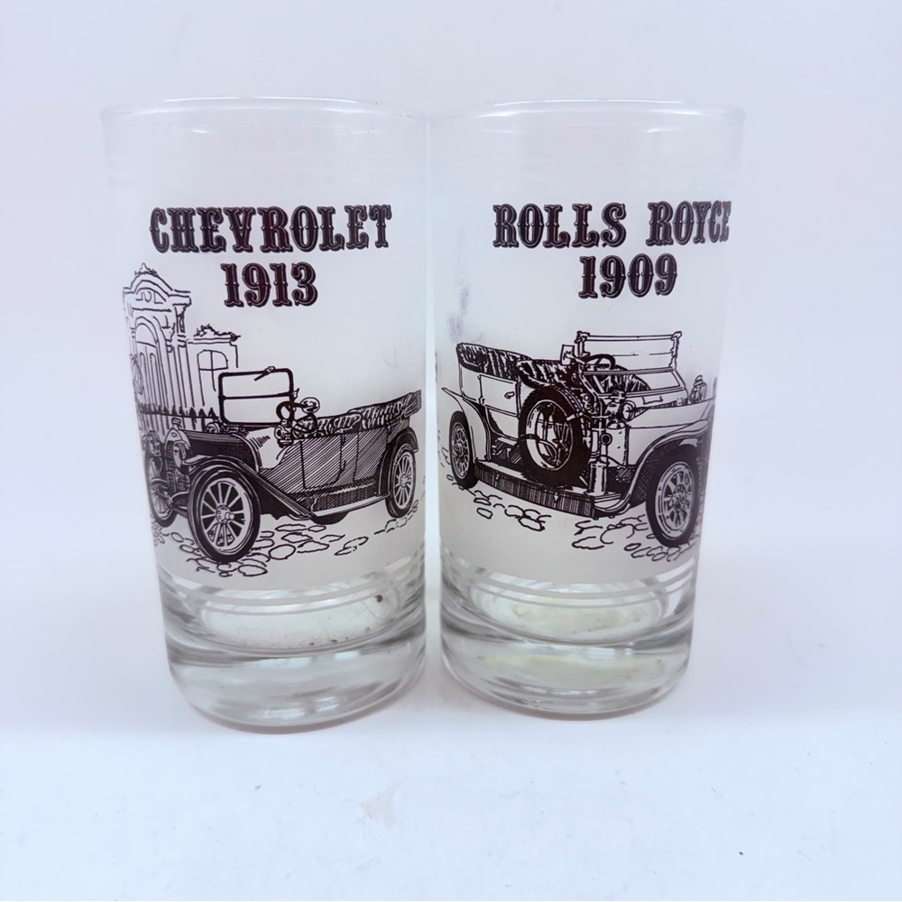 Vintage Car Glasses Pair with Chevrolet & Rolls Royce Prints